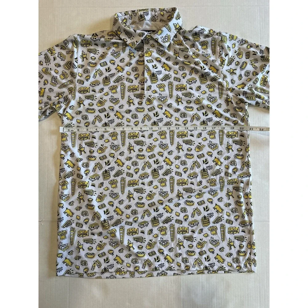 Waggle Golf Polo Shirt Kegs And Eggs Tailgate White Black Yellow Men's Large